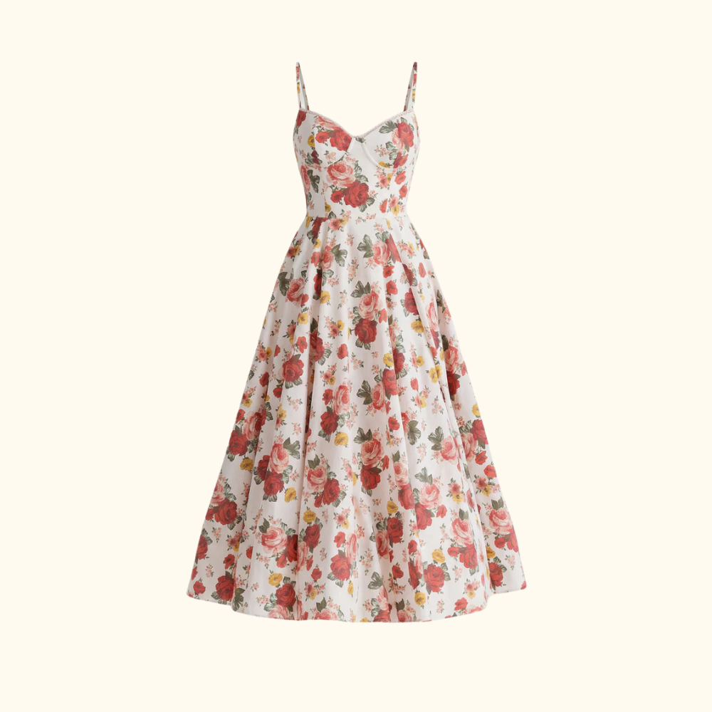 Sukienka midi damska z gorsetową górą i cienkimi ramiączkami-Midi Dress-Olave