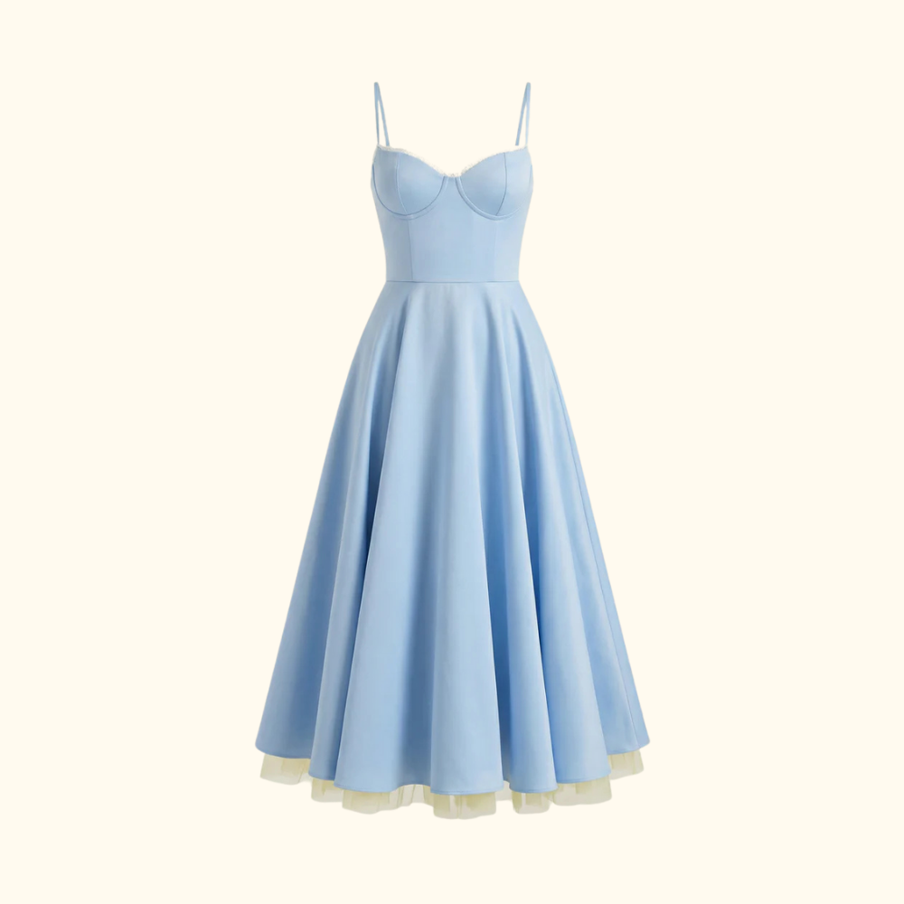 Sukienka midi damska z gorsetową górą i cienkimi ramiączkami-Midi Dress-Olave