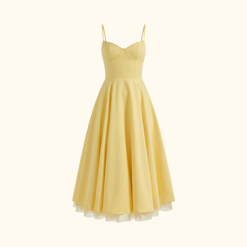 Sukienka midi damska z gorsetową górą i cienkimi ramiączkami-Midi Dress-Olave