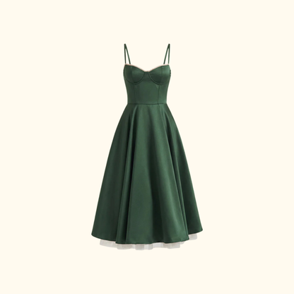 Sukienka midi damska z gorsetową górą i cienkimi ramiączkami-Midi Dress-Olave