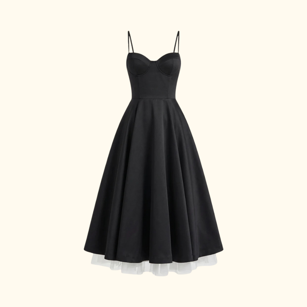 Sukienka midi damska z gorsetową górą i cienkimi ramiączkami-Midi Dress-Olave