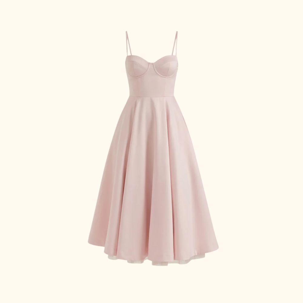 Sukienka midi damska z gorsetową górą i cienkimi ramiączkami-Midi Dress-Olave