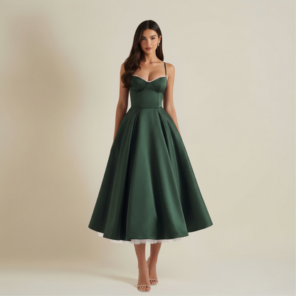 Sukienka midi damska z gorsetową górą i cienkimi ramiączkami-Midi Dress-Olave