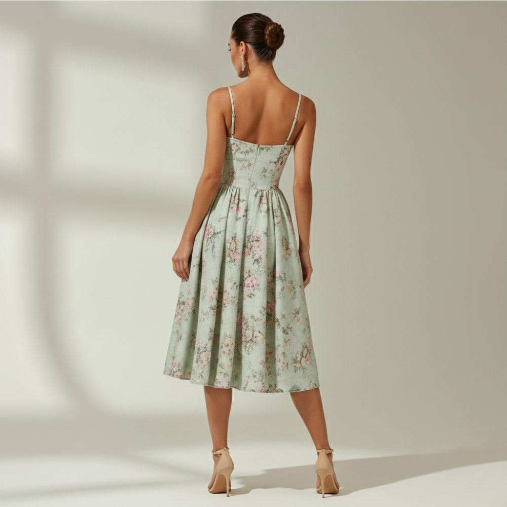 Sukienka midi damska z gorsetową górą i cienkimi ramiączkami-Midi Dress-Olave