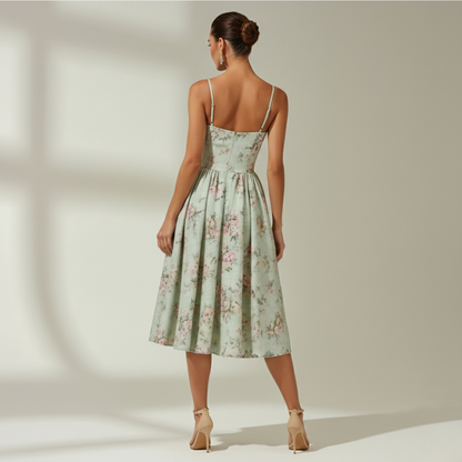 Sukienka midi damska z gorsetową górą i cienkimi ramiączkami-Midi Dress-Olave