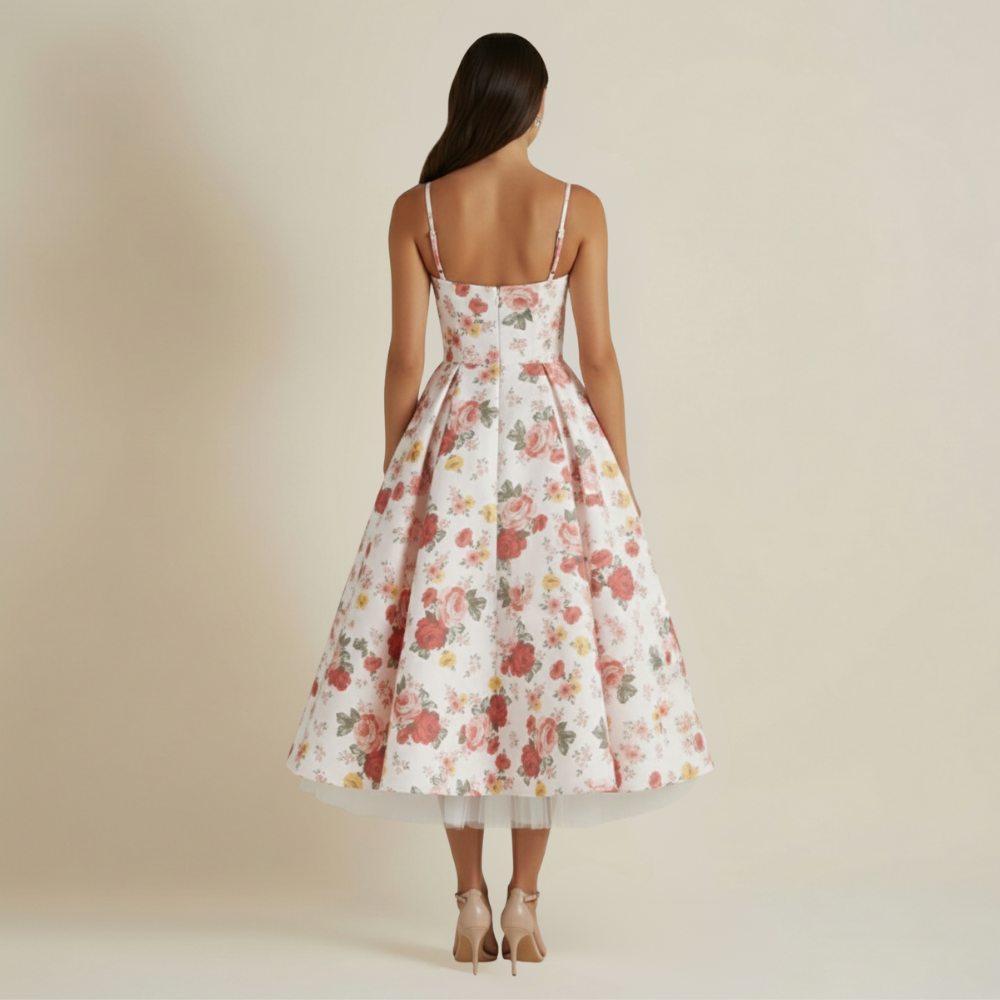 Sukienka midi damska z gorsetową górą i cienkimi ramiączkami-Midi Dress-Olave