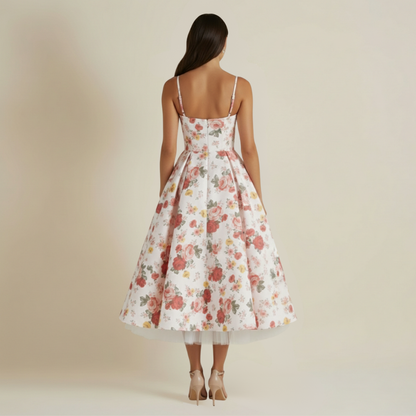 Sukienka midi damska z gorsetową górą i cienkimi ramiączkami-Midi Dress-Olave