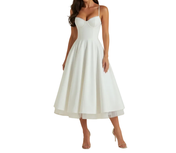 Sukienka midi damska z gorsetową górą i cienkimi ramiączkami-Midi Dress-Olave