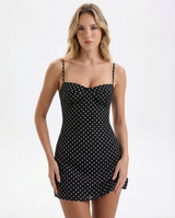 Sukienka mini damska w kropki z cienkimi ramiączkami-Mini Dress-Olave