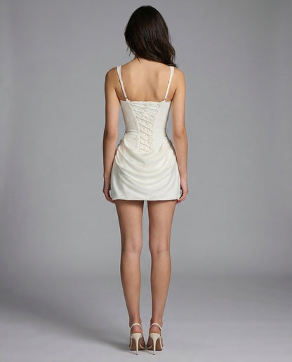 Sukienka mini damska z gorsetową górą i szerokimi ramiączkami-Mini Dress-Olave