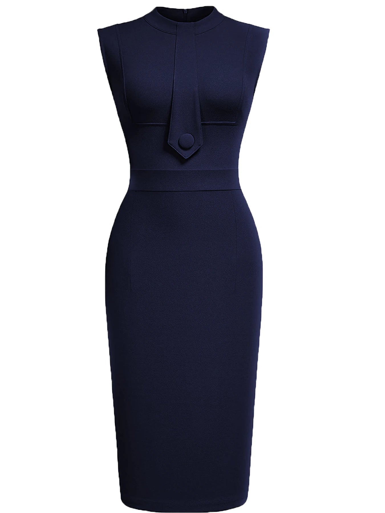 Sukienka ołówkowa damska ze stójką i elementem wiązania-Midi Dress-Olave