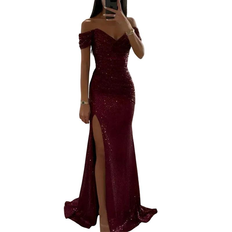 Suknia wieczorowa dla kobiet z odkrytym dekoltem i ozdobą z cekinów-Maxi Dress-Olave