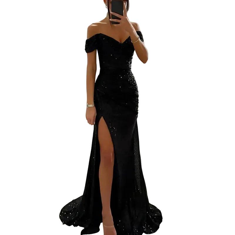 Suknia wieczorowa dla kobiet z odkrytym dekoltem i ozdobą z cekinów-Maxi Dress-Olave