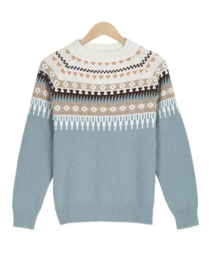 Sweter Damski z Długimi Rękawami i Wzorem Geometrycznym-Sweaters for Women-Olave