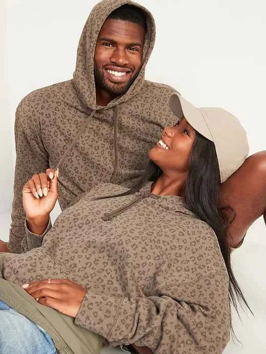 Uniseks bluza z kapturem z wzorem i kieszenią kangurką-Sweatshirts & Hoodies for Women-Olave